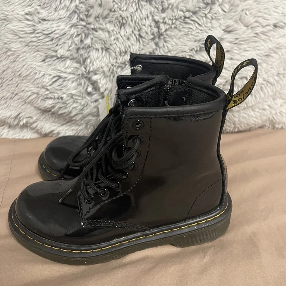 Dr. Martens 1460J  Black Patent Lamper Lace Up Combat Boots US 12 UK 11 Kids